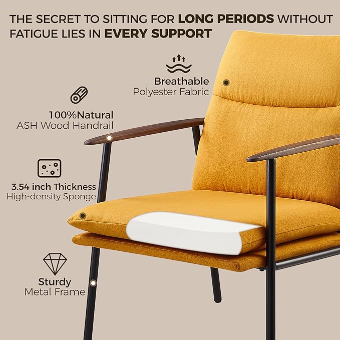 Art Leon Accent Chair- Mid Century Modern Accent Chairs Upholstered Fabric Reading Bedroom Chair Side Sitting Chair with Metal Frame Armchairs for Living Room, Bedroom, Guest Room Yellow