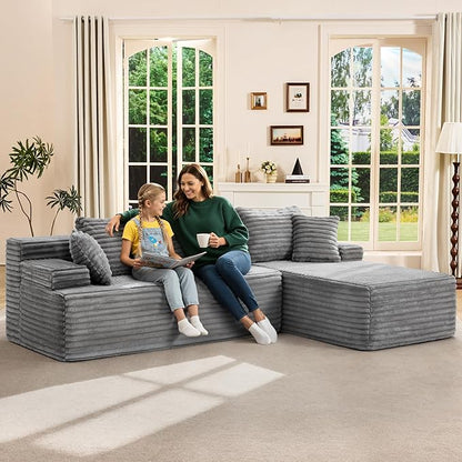 Hobestluk Modular Sectional Couch Sofa,96" Boneless Couches for Living Room, Memory Foam Sectional Couch with Oversized Chaise,L-Shape Couches (Grey, Right Facing)