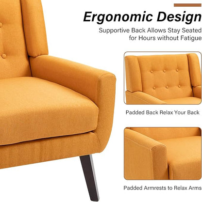 Accent Chairs Set of 2, Modern Fabric Armchairs for Living Room, Comfy Upholstered Arm Chairs Tufted for Indoor Bedroom Office Room (Orange)