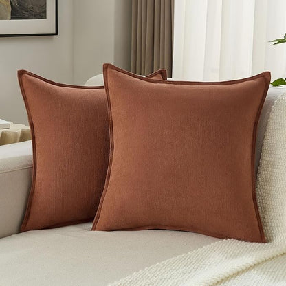 FUTEI Rust Chenille Throw Pillow Covers 18x18 Inch Set of 2,Edges Double-Stitched Cushion Cases,Modern Home Decor for Couch Living Room