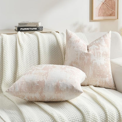 FUTEI Pink White Decorative Throw Pillow Covers 16x16 Inch Set of 2,Soft Faux Cashmere Jacquard - Textured & Cozy Cushion Case,Modern Home Decor for Couch Bed Living Room