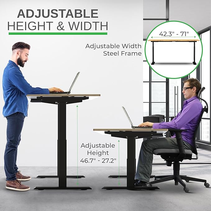 Rise Up Electric Standing Desk Adjustable Height 27-47" Dual Motor One Piece 60x30 Bamboo Large Standing Desk, Sit Stand Desk Rising Desk Home Office