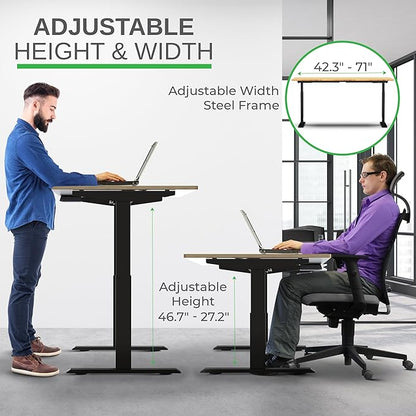 Rise Up Electric Standing Desk Adjustable Height 27-47" Dual Motor One Piece 60x30 Bamboo Large Standing Desk, Sit Stand Desk Rising Desk Home Office