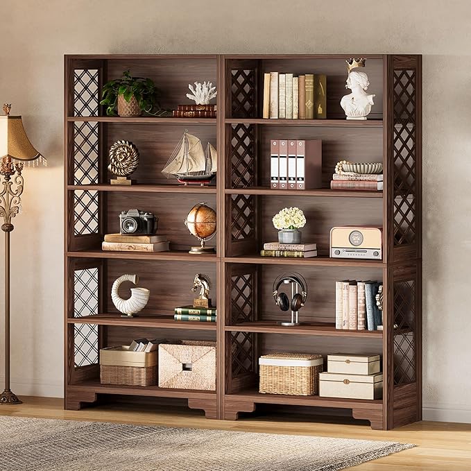Tribesigns 71" Tall Bookshelf, 6-Tier Large Mid-Century Bookcase, Freestanding Library Open Bookshelves with 5 Storage Shelves, Wooden Display Shelving Unit for Living Room, Home Office(2PC)