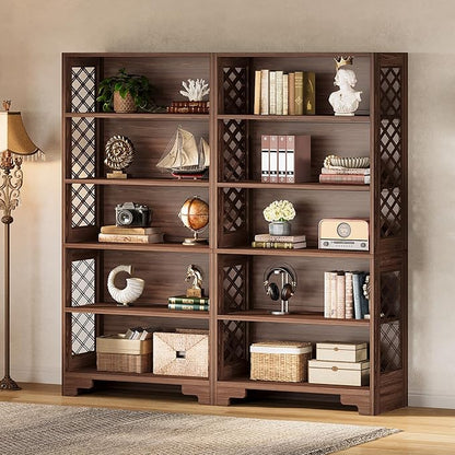 Tribesigns 71" Tall Bookshelf, 6-Tier Large Mid-Century Bookcase, Freestanding Library Open Bookshelves with 5 Storage Shelves, Wooden Display Shelving Unit for Living Room, Home Office(2PC)