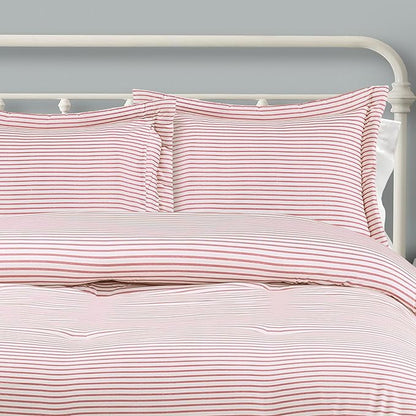 Lush Decor Farmhouse Stripe Reversible Cotton Comforter Set, 3 Piece Set, Full/ Queen, Red - Cozy F𝚊rmhouse Bedding Set - Rustic Decor - Striped Comforter - Modern Farmho𝚞se Bedroom Decor