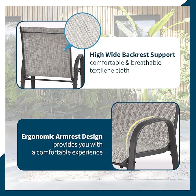 Amopatio Outdoor Stools Set of 2, Comfortable All-Weather Textile Bar Height Patio Chairs, Sturdy High Back Outdoor Chairs for Backyard, Porch, Light Grey