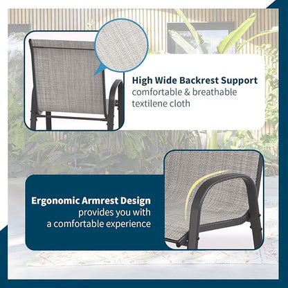 Amopatio Outdoor Stools Set of 2, Comfortable All-Weather Textile Bar Height Patio Chairs, Sturdy High Back Outdoor Chairs for Backyard, Porch, Light Grey