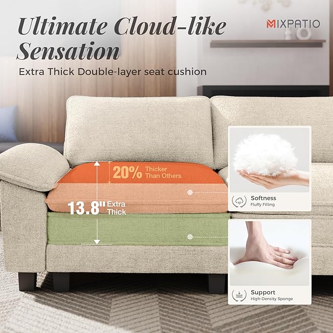 87" Cloud Modular Sectional Loveseat, 2-Seater w/Deep Seat & Removable Arms, Plush Chenille for Small Living Room & Apartment - Beige