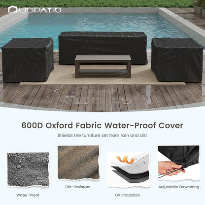 UDPATIO Aluminum Patio Furniture Set, 7 Seats Outdoor Patio Sets with Coffee Table, Faux Wood Patio Furniture Set Metal Modern Outdoor Sectional for Deck Porch Patio, Dark Grey