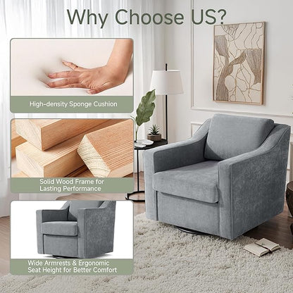 UIXE Swivel Accent Chairs Set of 2, Chenille Upholstered Arm Chair for Living Room, Modern Club Armchair Comfy Single Sofa Bedroom Reading Seat with Lumbar Pillow - Gray