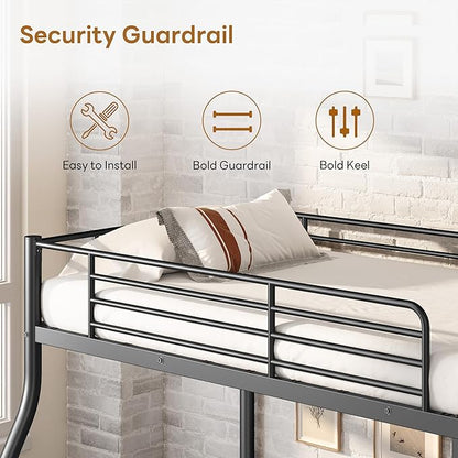 Bunk Beds Twin Over Full Size, Heavy Duty Metal Bunk Bed Frame with Angled Ladder for Teens and Adults, for Spaces-Saving, Smooth Rounded Edges, Noise Free & Easy Assembly, Black