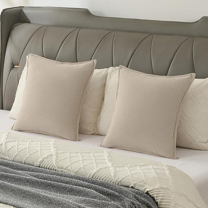 FUTEI Beige Chenille Throw Pillow Covers 24x24 Inch Set of 2,Edges Double-Stitched European Cushion Cases,Modern Home Decor for Couch Living Room
