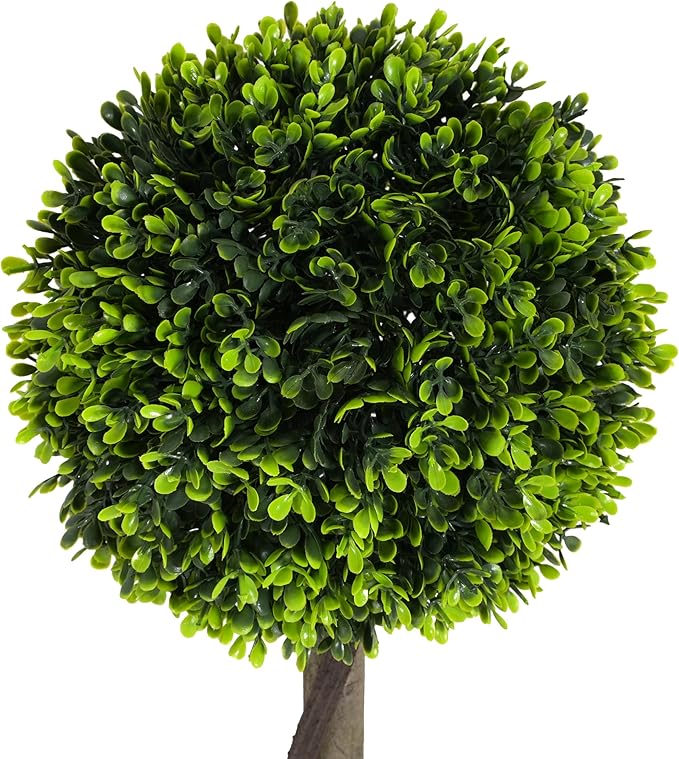 Christopher Knight Home Alene Set of 2 34''H Pre-Potted Artificial Tree Indoor, Artificial Topiary Boxwood Tree Double Ball with Pot, Faux Tree with Natural Wood Trunk with Black Plastic Pot, Green