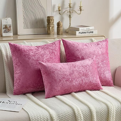 FUTEI Hot Pink Flannel Throw Pillow Covers 16x16 Inch Set of 2,Soft Dimensional Textured Cushion Cases,Modern Home Decor for Couch Living Room