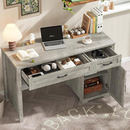 Vabches Farmhouse 51" Executive Desk,Computer Desk with Drawers and Storage Cabinet, Workspace for Home Office and Study.Grey
