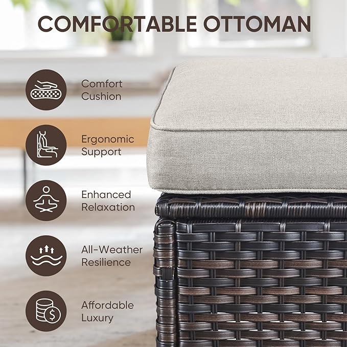 Swivel Patio Chairs Sofa Set of 6 with 6" Thick Cushion - Wicker Outdoor Swivel Rocker Patio Chair,Sofa/Glass Coffee Table, High Back Comfortable Outdoor Glider Chairs - Brown Wicker | Beige Cushions
