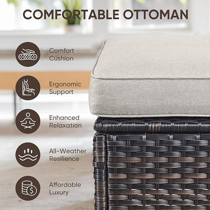 Swivel Patio Chairs Sofa Set of 6 with 6" Thick Cushion - Wicker Outdoor Swivel Rocker Patio Chair,Sofa/Glass Coffee Table, High Back Comfortable Outdoor Glider Chairs - Brown Wicker | Beige Cushions