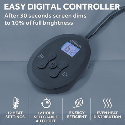Sunbeam Electric Heated Mattress Pad Restful Quilted Extra-Cozy Fabric 12 Heat Settings 12-Hour Auto Shut-Off Deep Pocket Fit Machine Washable Queen 80" x 60"