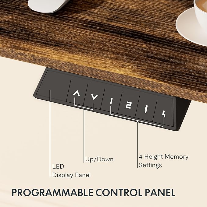 FLEXISPOT EN1 One-Piece 55 x 28 Inches Electric Stand Up Desk Workstation, Home Office Computer Height Adjustable Desk (Black Frame + Rustic Top 2 Packages)