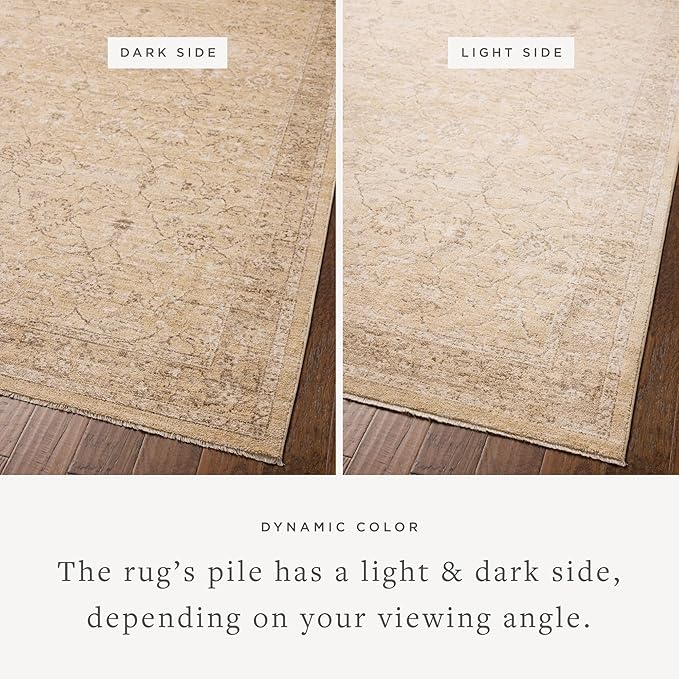 Loloi Chris Loves Julia Palma Collection PLM-10 Wheat/Bark 7'-10" x 10' Fringe Area Rug Vintage Style Boho Living Room Bedroom Carpet
