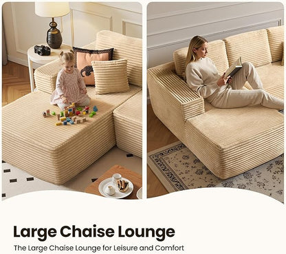 104" Cloud Sectional Couch with Chaise, Boneless L-Shaped Cloud Couch with Deep Seat, Soft Plush Modern Minimalist Sofa, Assembly Free Comfy Sofa for Office Living Room Apartment(Beige, Left Chaise)