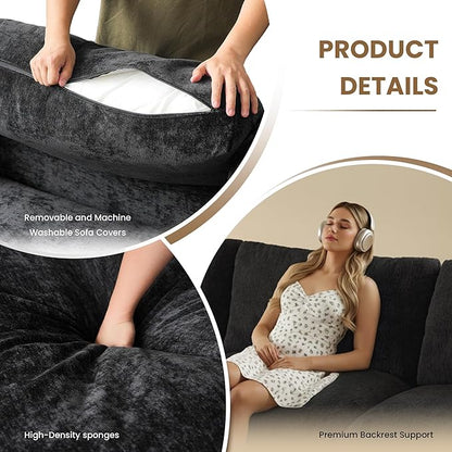 WJShome U Shaped Sectional Couch 134 Inch 4-Seater Modern Modular Sofa with 2 Ottoman,Chenille Deep Seat Couches for Living Room, Bedroom and Apartment，Black