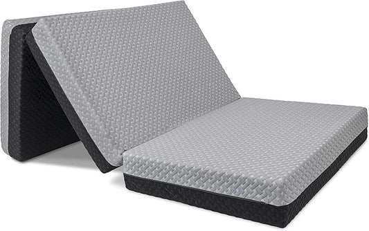 Milliard Dual Sided Premium Tri Folding Mattress, Memory Foam Foldable Mattress with Waterproof Washable Cover + Bonus Eye Mask Included