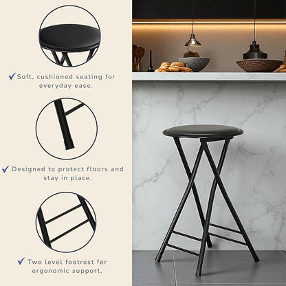 Lavish Home Set of 2 Counter Height Bar Stools – 24-Inch Backless Folding Chairs with 225lb Capacity for Kitchen, Rec Room, or Game Room (Black)