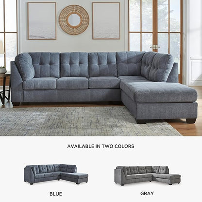 Signature Design by Ashley Marleton Contemporary Right-Arm Facing Tufted 2-Piece Sleeper Sectional with Chaise, Loose Seat Cushions and Bi-Fold Memory Foam Mattress, Full, Blue