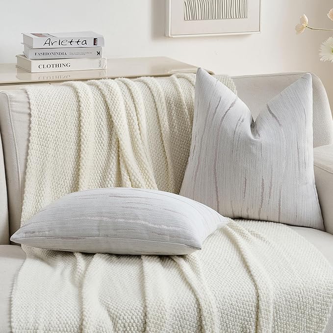 FUTEI Grey Chenille Decorative Throw Pillow Covers 20x20 Inch Set of 2,Soft Embossed Striped Textured Cushion Case,Modern Home Decor for Couch Bed Living Room