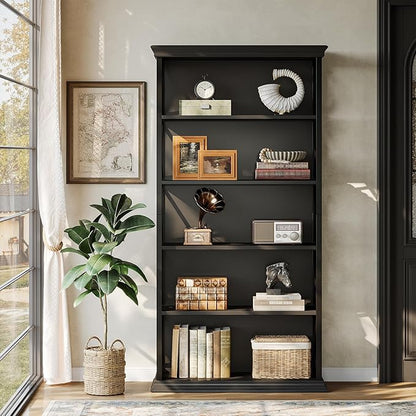 Tribesigns 71-Inch Tall Bookcase, 5-Tier Industrial Metal Bookshelf, Large Etagere Bookcases and Bookshelves, Freestanding Display Shelves for Living Room, Bedroom, Black (Set of 2)