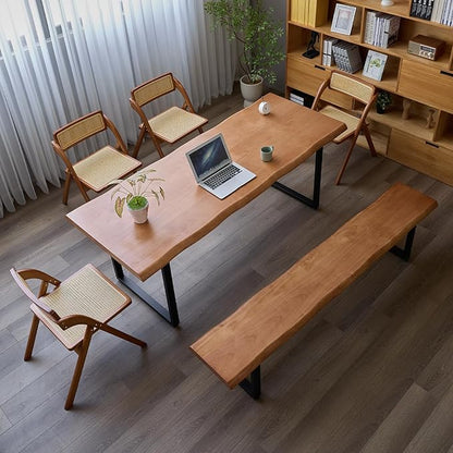 Stylish Solid Wood Office Desk with Sturdy Metal Base - Durable Multi-Size Executive Computer & Dining Table - Perfect for Home Office & Work Environments (Brown, 55.12in)