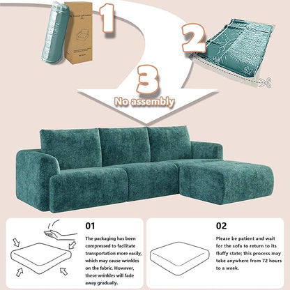 EASE MOOSE Cloud Couch Sectional Sofa, Large L-Shaped Oversized Modular Couch for Living Room, Minimalist Boneless Convertible Couches, 5-Seat Deep Sofas for Bedroom, Chenille (Blue)