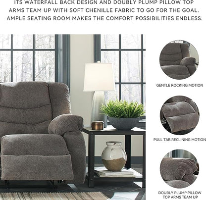 Signature Design by Ashley Tulen Modern Manual Pull Tab Rocker Recliner, Dark Gray