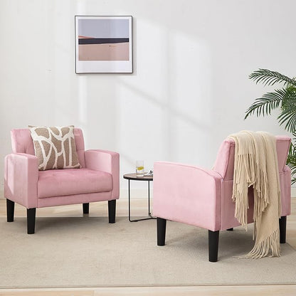 TYBOATLE Accent Chairs Set of 2, Mid Century Modern Upholstered Tufted Living Room Chair for Bedroom, Armchair Single Sofa,Reading Lounging Side Lounge Office Chair (Pink)