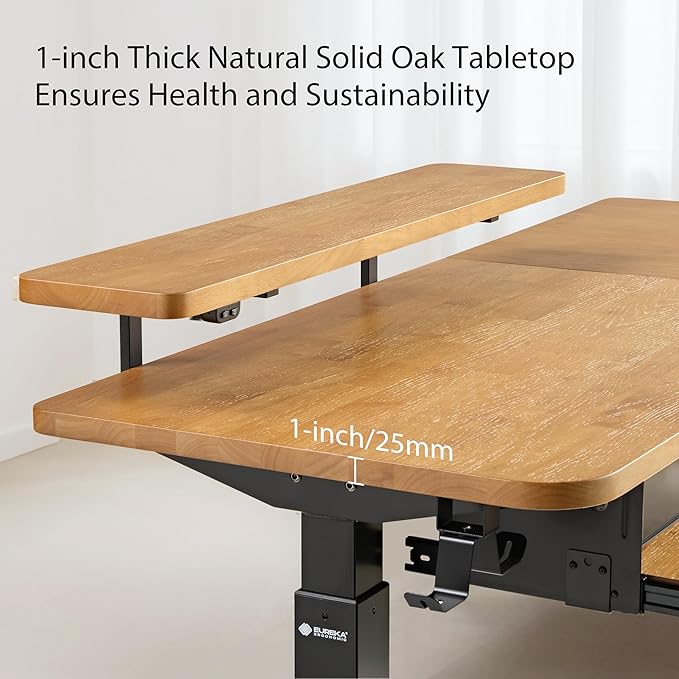 EUREKA ERGONOMIC L Shaped Standing Desk w Solid Wood Tabletop,61" Electric Corner Computer Desk, Adjustable Height Desk w Keyboard Tray,Dual Motor,LED Monitor Stand,Right/Oak