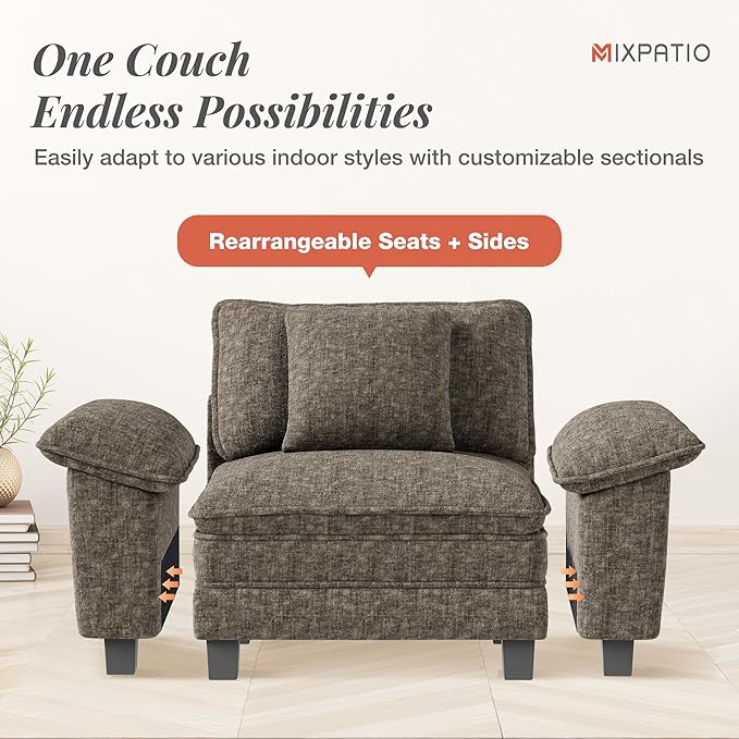 L-Shaped Cloud Modular Sofa Set, Deep Seat 2-Piece 4-Seater Sectional Couch & Removable Arms, Plush Chenille for Living Room - Smoky Gray