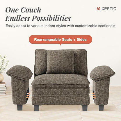 L-Shaped Cloud Modular Sofa Set, Deep Seat 2-Piece 3-Seater Sectional Couch & Removable Arms, Plush Chenille for Living Room - Smoky Gray