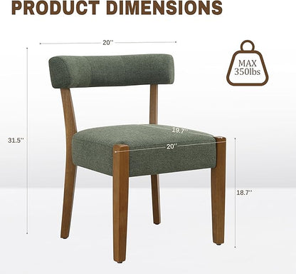 Modern Green Dining Chairs Set of 6, Walnut Upholstered Kitchen & Dining Room Chairs, Mid Century Modern Wooden Dining Chairs Oversized Sturdy Fabric Rounded Chairs Curved Back