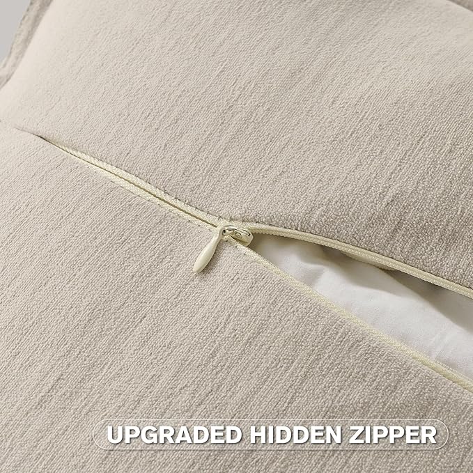FUTEI Beige Chenille Throw Pillow Covers 22x22 Inch Set of 2,Edges Double-Stitched Cushion Cases,Modern Home Decor for Couch Living Room