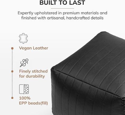 Anji Mountain 100% Handmade & Handcrafted Comfortable Home Décor Pouf Ottoman Footrest for Living Room, Bedroom, Nursery, Kidsroom, Patio Furniture - (22" x 22" x 16" - Black)