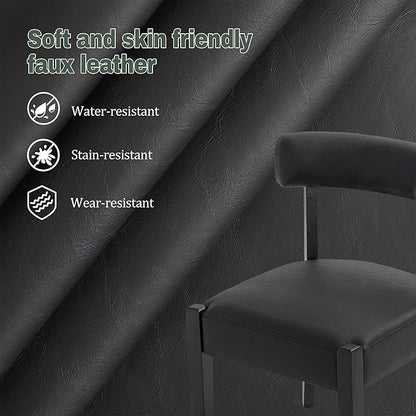 Modern Black Dining Chairs Set of 4, Faux Leather Upholstered Kitchen & Dining Room Chairs, Mid Century Modern Wooden Dining Chairs Oversized Sturdy Rounded Chairs Curved Back