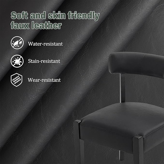 Modern Black Dining Chairs Set of 8, Faux Leather Upholstered Kitchen & Dining Room Chairs, Mid Century Modern Wooden Dining Chairs Oversized Sturdy Rounded Chairs Curved Back
