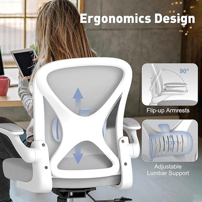 ZZH Ergonomic Office Chair Set of 10 with Adjustable Lumbar Support, Mesh Home Office Desk Chair with Wheels and Flip-up Arms, Grey