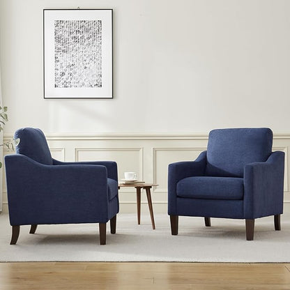 VKNOW Mid Century Modern Accent Chair, Upholstered Living Room Chairs Armchair for Bedroom, Comfy Reading Accent Chairs with Wood Legs for Living Room, Navy Blue