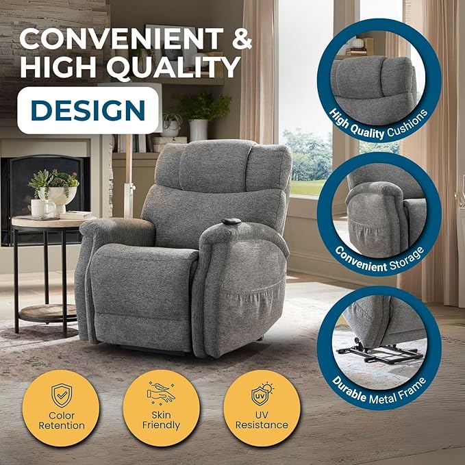 Power Lift Recliner Chair for Elderly - Electric Powered Recliner with Zero Gravity, 360 lbs Capacity, Extended Leg Support, USB, Supportive Design for Seniors, Dark Gray