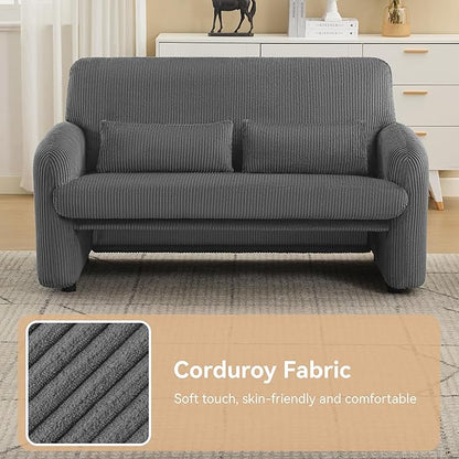 Corduroy Accent Living Room Sets, Modern Upholstered Love Seat with 2 Accent Chairs, Wide Comfy Leisure Chair Sets for Bedroom, Office, Grey