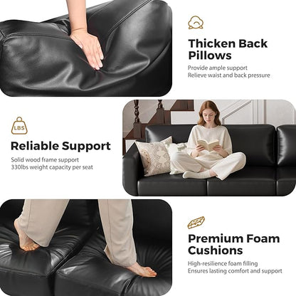 ABCASA Faux Leather Oversized Accent Chair with Storage Deep Seat Single Sofa Large Reading Armchair for Living Room Bedroom Office Black Set of 2