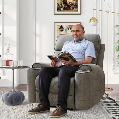 Electric Recliner Chair, Soft Fabric Power Recliners with Metal Cup Holders, Single Overstuffed Heavy Duty Reclining Sofa Chairs for Living Room Bedroom, Light Grey